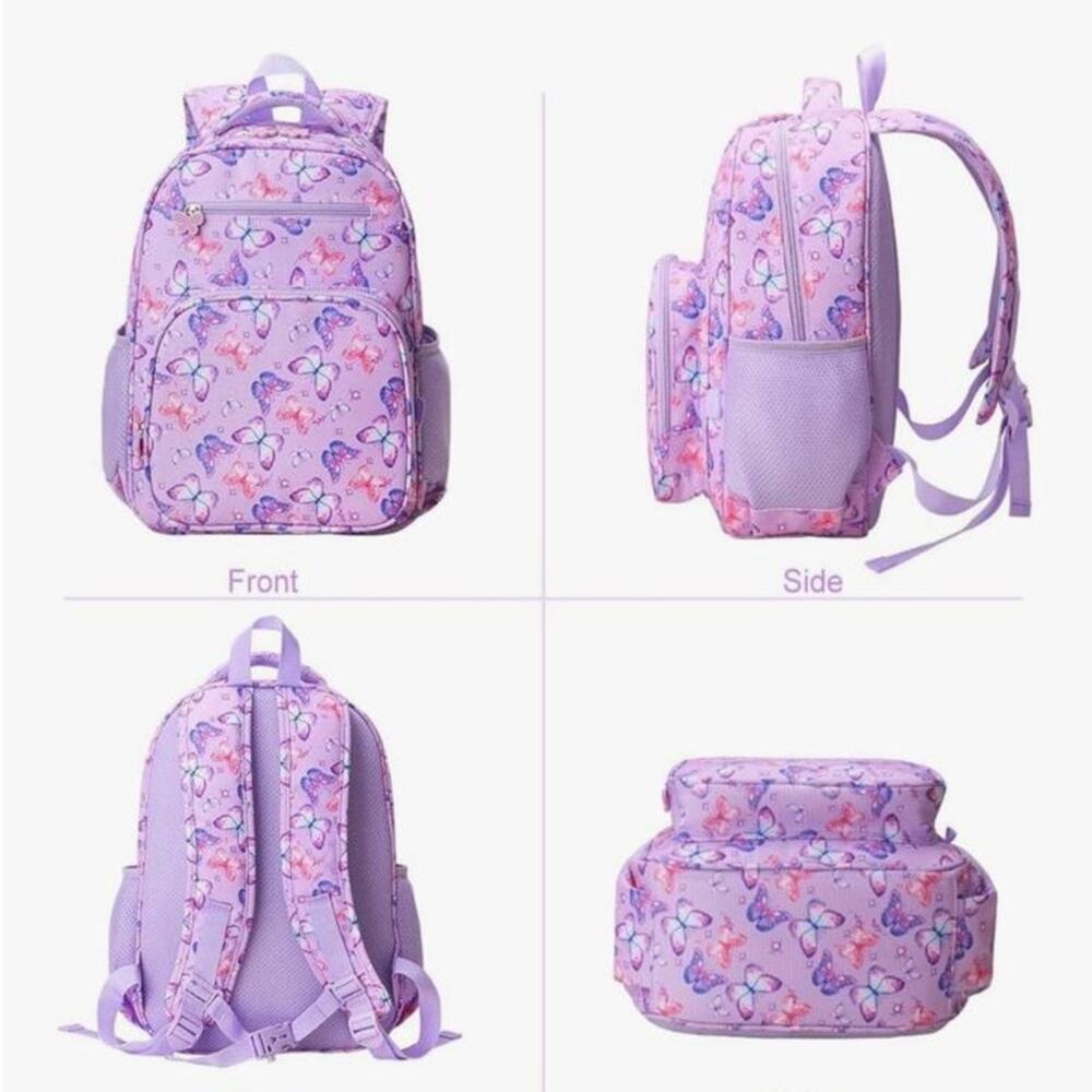 NWOT Purple & Pink Butterfly Print Kids 3-8 years old Backpack - Picture 5 of 13